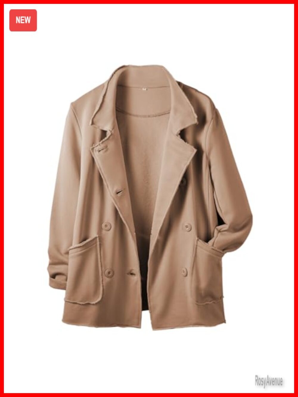 Womens Double Breasted Pea Coat Relaxed Fit Notch Lapel